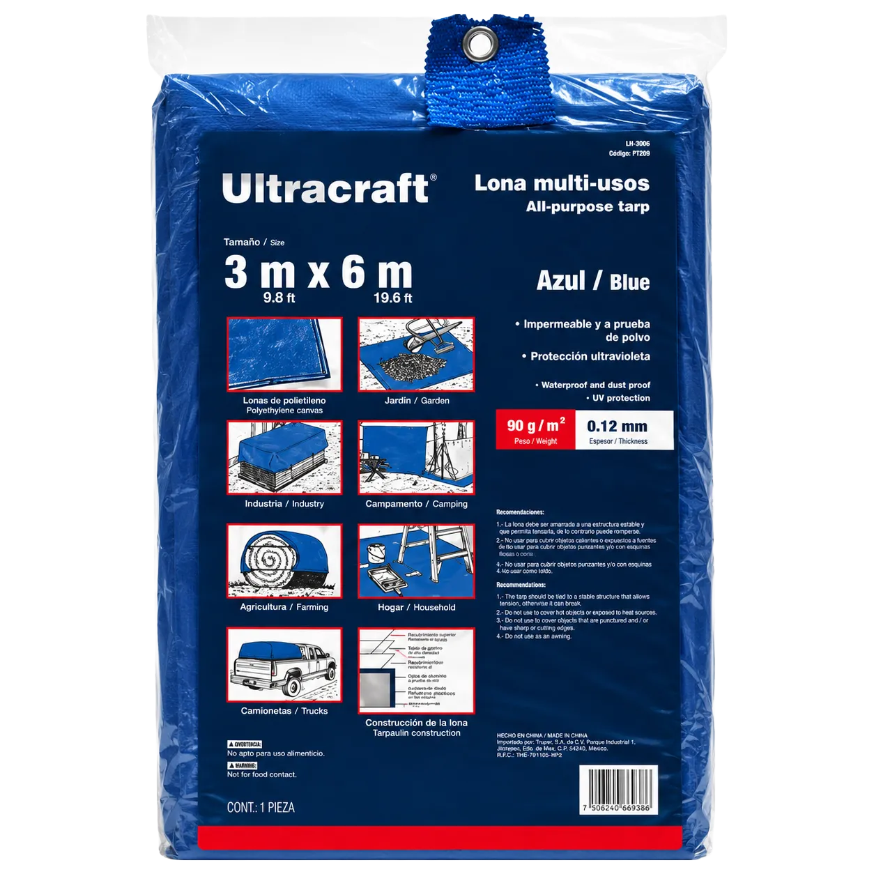 LONA "ULTRA" 3x6 MT. AZUL LU-3060